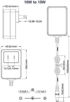 Mechanical Drawing - Phihong PYAxA Fixed Blade Wall-Mount Adapters